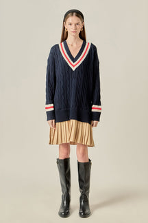 ENGLISH FACTORY - Cable Knit Pleated Sweater Dress - DRESSES available at Objectrare
