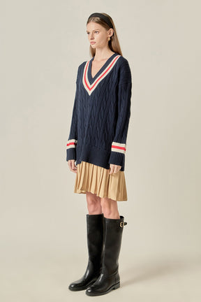 ENGLISH FACTORY - Cable Knit Pleated Sweater Dress - DRESSES available at Objectrare