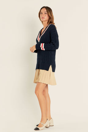ENGLISH FACTORY - Cable Knit Pleated Sweater Dress - DRESSES available at Objectrare