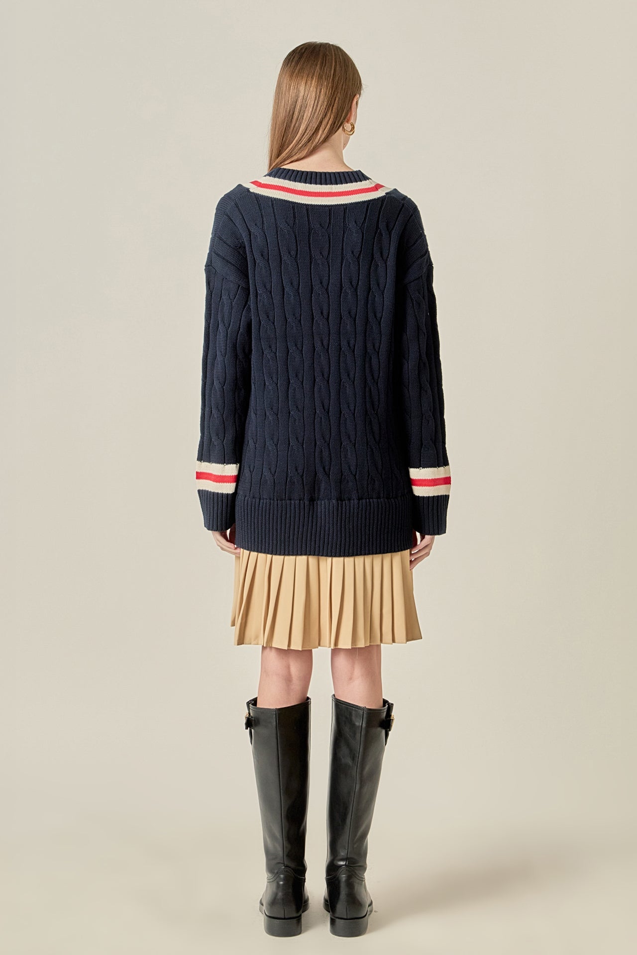 ENGLISH FACTORY - Cable Knit Pleated Sweater Dress - DRESSES available at Objectrare