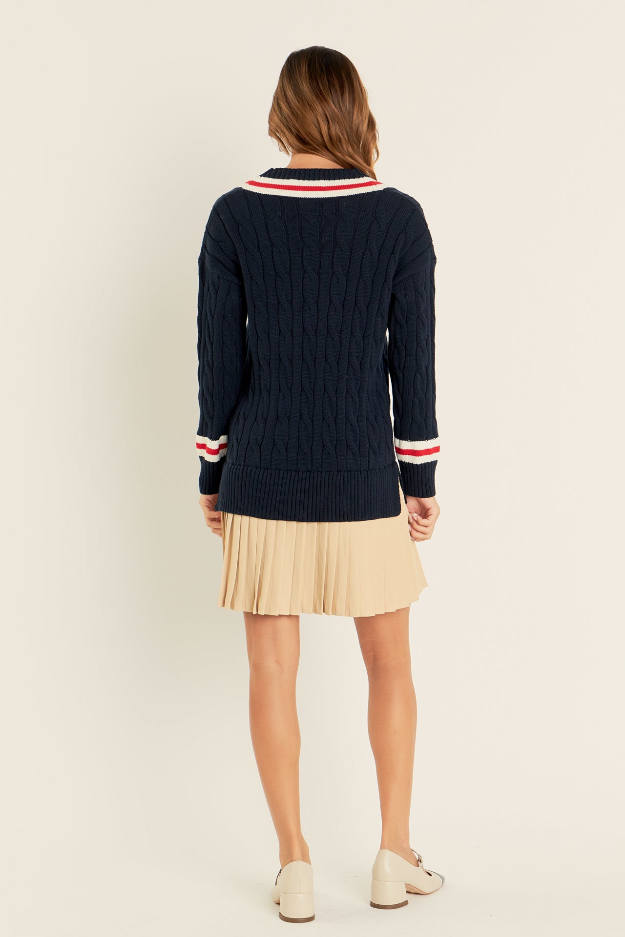 ENGLISH FACTORY - Cable Knit Pleated Sweater Dress - DRESSES available at Objectrare
