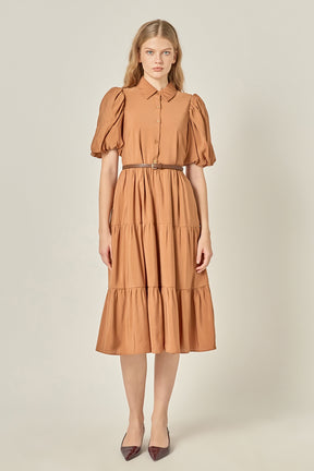ENGLISH FACTORY - Short Puff Sleeve Shirt Dress - DRESSES available at Objectrare