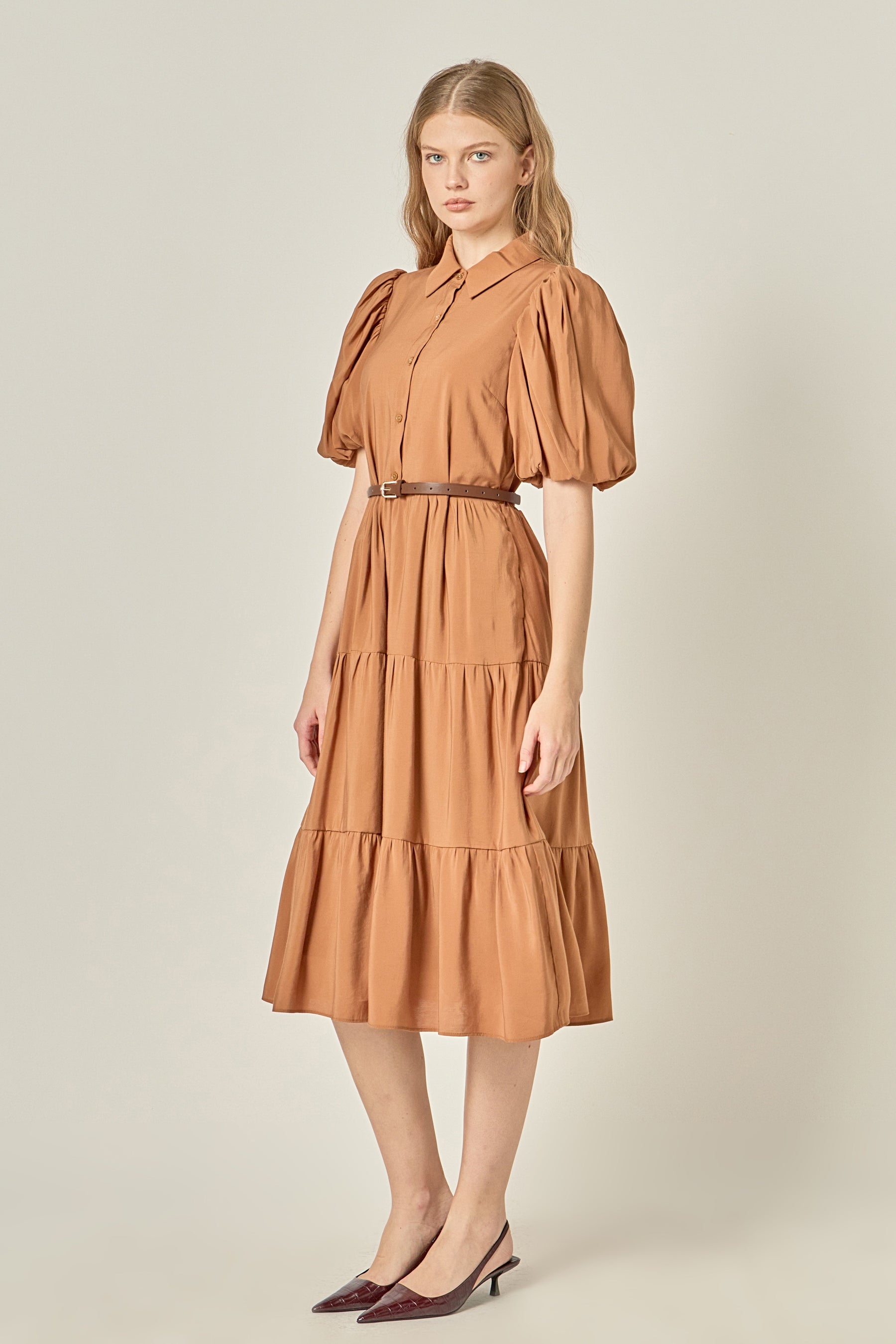 ENGLISH FACTORY - Short Puff Sleeve Shirt Dress - DRESSES available at Objectrare