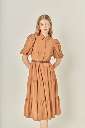 ENGLISH FACTORY - Short Puff Sleeve Shirt Dress - DRESSES available at Objectrare