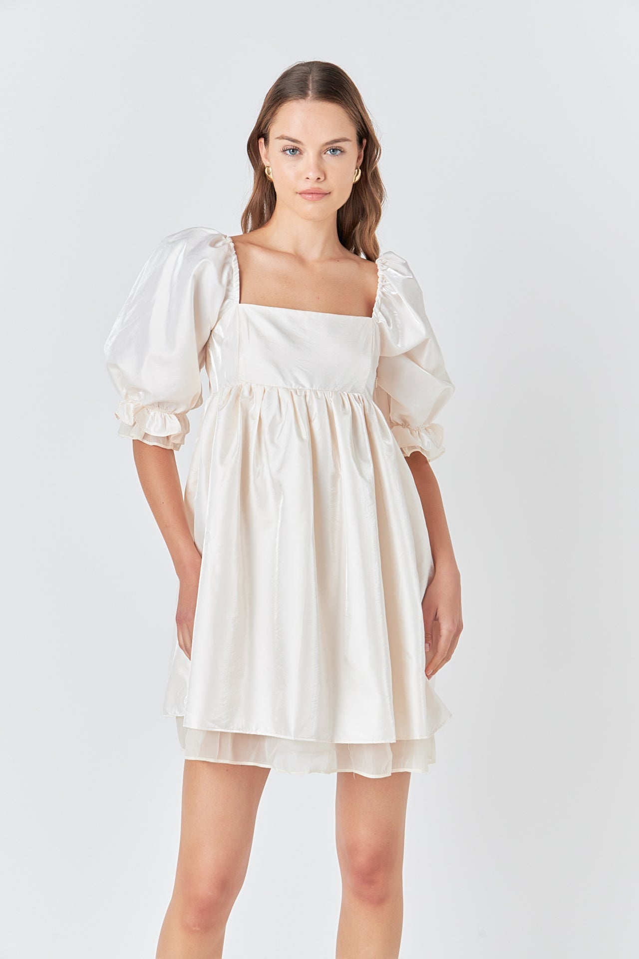 ENDLESS ROSE - Shiny Puff Sleeve Mini Dress - DRESSES available at Objectrare