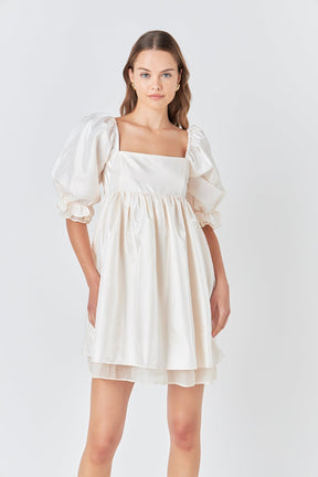 ENDLESS ROSE - Shiny Puff Sleeve Mini Dress - DRESSES available at Objectrare