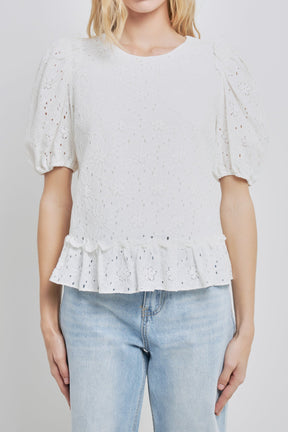 ENGLISH FACTORY - English Factory - Lace Puff Sleeve Top With Shoulder Ruffle Details - TOPS available at Objectrare