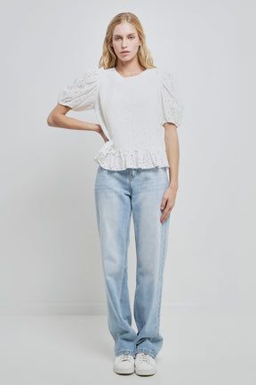 ENGLISH FACTORY - English Factory - Lace Puff Sleeve Top With Shoulder Ruffle Details - TOPS available at Objectrare