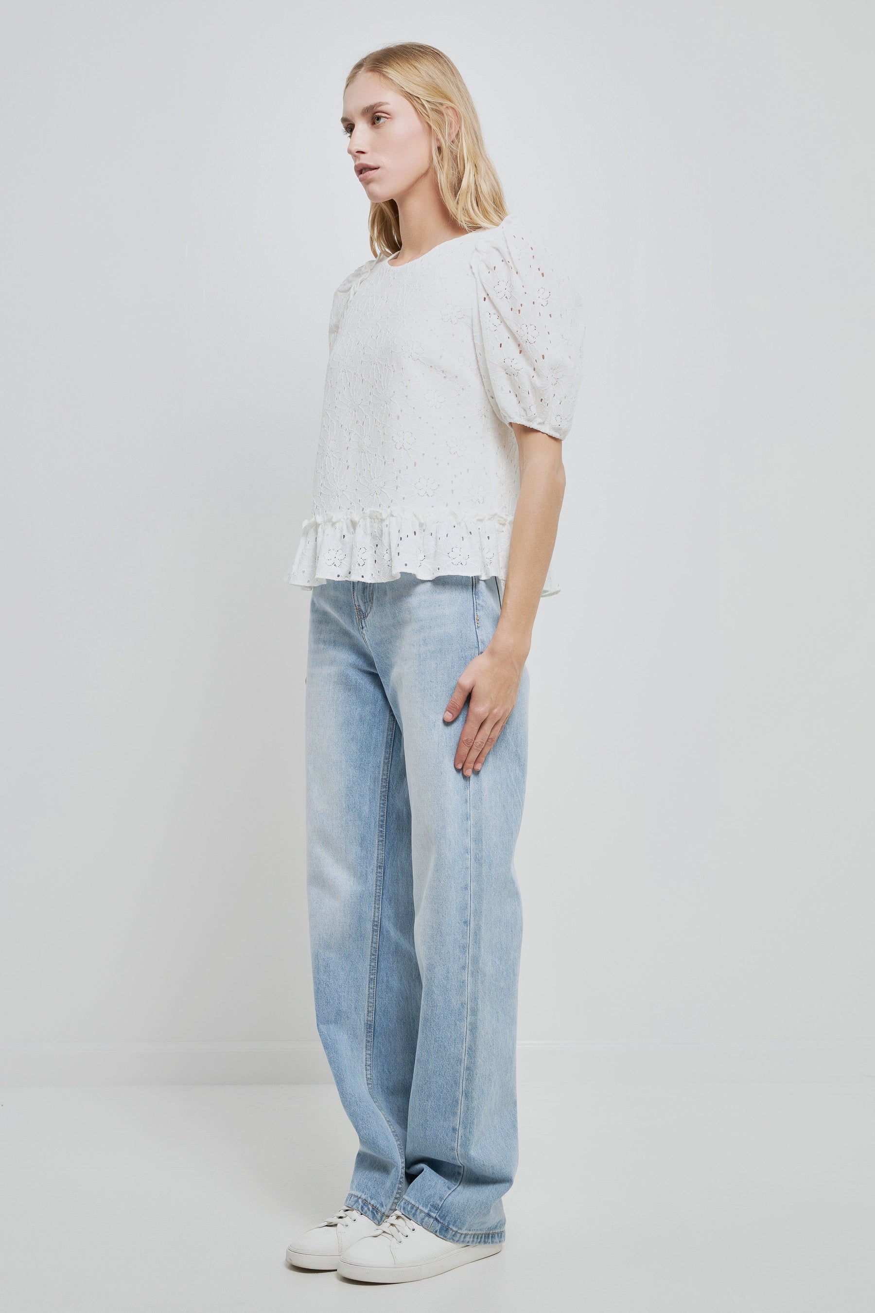 ENGLISH FACTORY - English Factory - Lace Puff Sleeve Top With Shoulder Ruffle Details - TOPS available at Objectrare