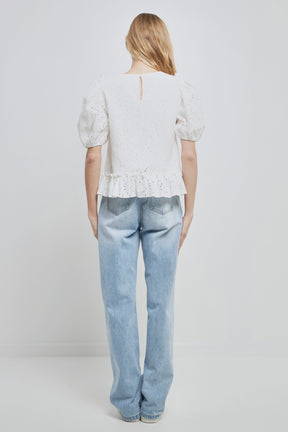 ENGLISH FACTORY - English Factory - Lace Puff Sleeve Top With Shoulder Ruffle Details - TOPS available at Objectrare