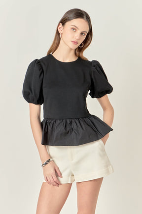 ENGLISH FACTORY - Mixed Media Bubble Top - TOPS available at Objectrare