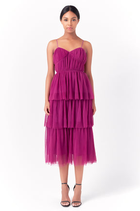 ENDLESS ROSE - Tulle Tiered Midi Dress - DRESSES available at Objectrare
