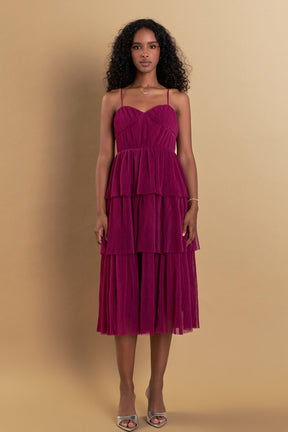 ENDLESS ROSE - Tulle Tiered Midi Dress - DRESSES available at Objectrare