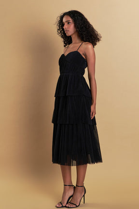 ENDLESS ROSE - Tulle Tiered Midi Dress - DRESSES available at Objectrare