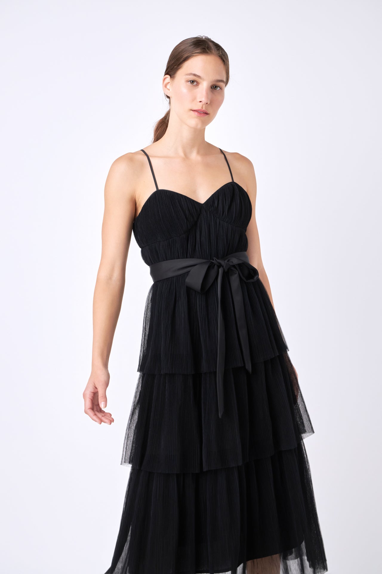 ENDLESS ROSE - Tulle Tiered Midi Dress - DRESSES available at Objectrare