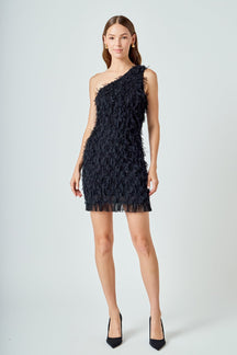 ENDLESS ROSE - Mesh Trimmed One Shoulder Mini Dress - DRESSES available at Objectrare