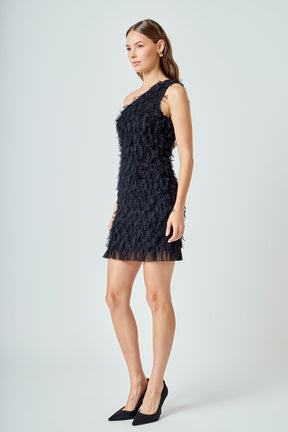 ENDLESS ROSE - Mesh Trimmed One Shoulder Mini Dress - DRESSES available at Objectrare