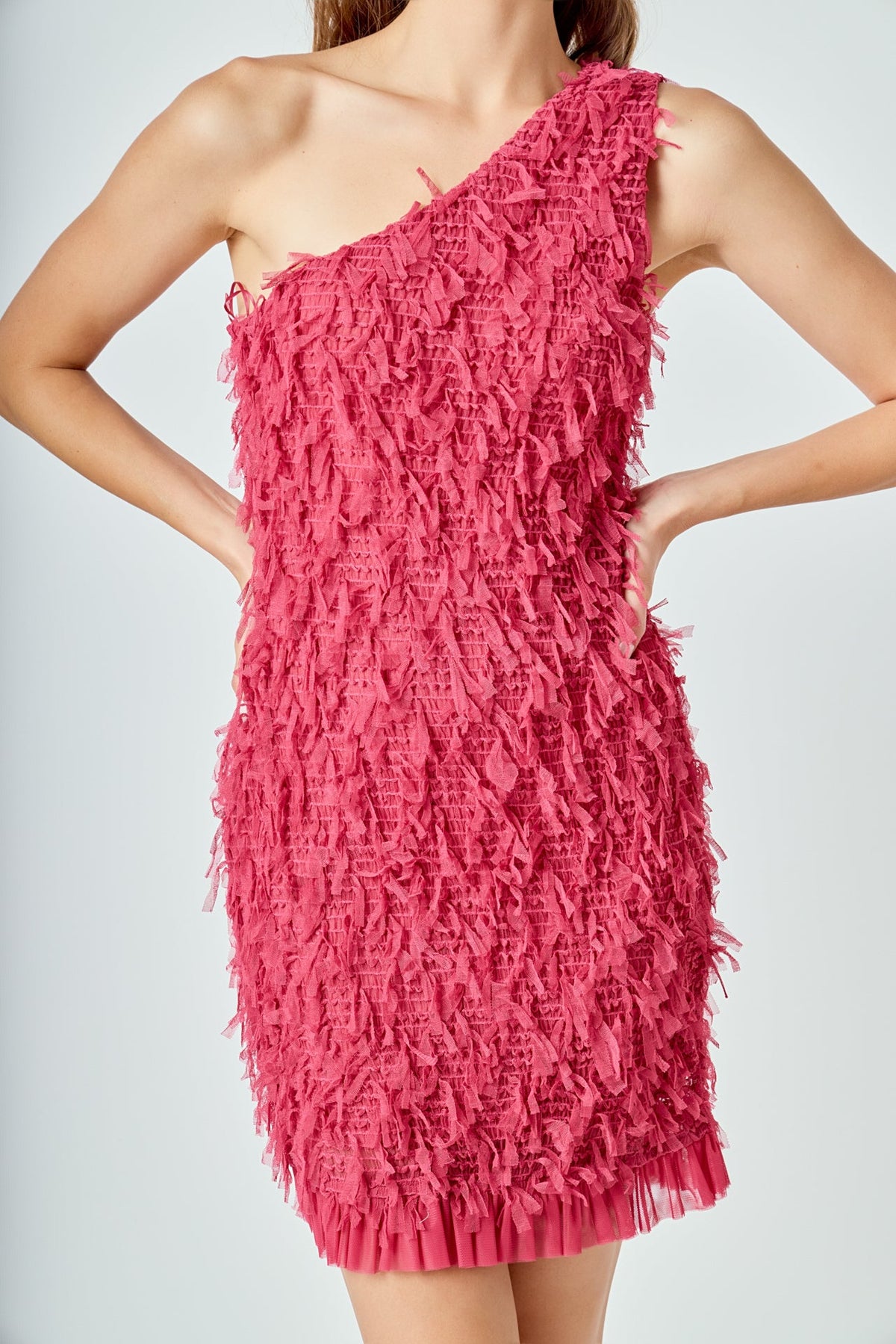 ENDLESS ROSE - Mesh Trimmed One Shoulder Mini Dress - DRESSES available at Objectrare