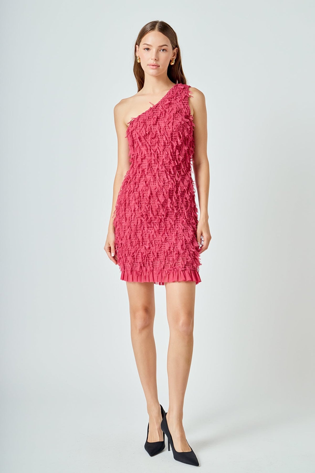 ENDLESS ROSE - Mesh Trimmed One Shoulder Mini Dress - DRESSES available at Objectrare