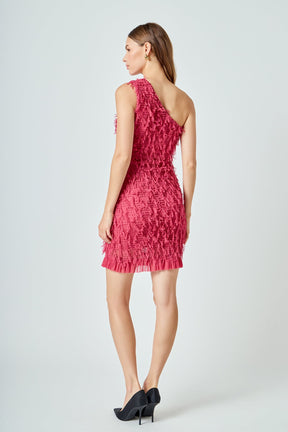 ENDLESS ROSE - Mesh Trimmed One Shoulder Mini Dress - DRESSES available at Objectrare