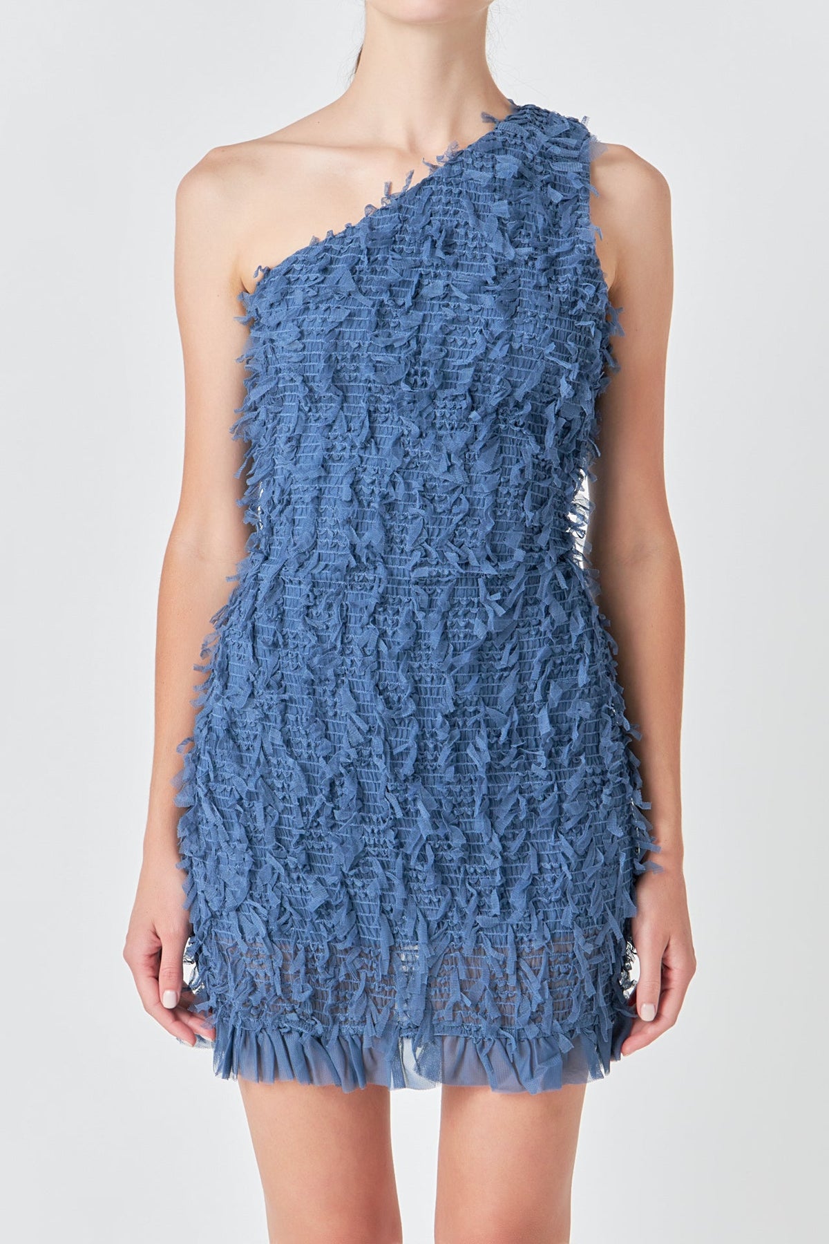 ENDLESS ROSE - Mesh Trimmed One Shoulder Mini Dress - DRESSES available at Objectrare