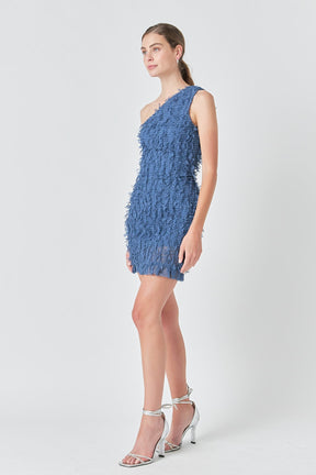 ENDLESS ROSE - Mesh Trimmed One Shoulder Mini Dress - DRESSES available at Objectrare