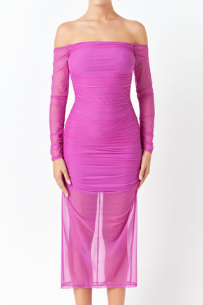 ENDLESS ROSE - Mesh Off the Shoulder Maxi Dress - DRESSES available at Objectrare