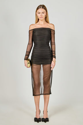 ENDLESS ROSE - Mesh Off the Shoulder Maxi Dress - DRESSES available at Objectrare