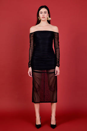 ENDLESS ROSE - Mesh Off the Shoulder Maxi Dress - DRESSES available at Objectrare
