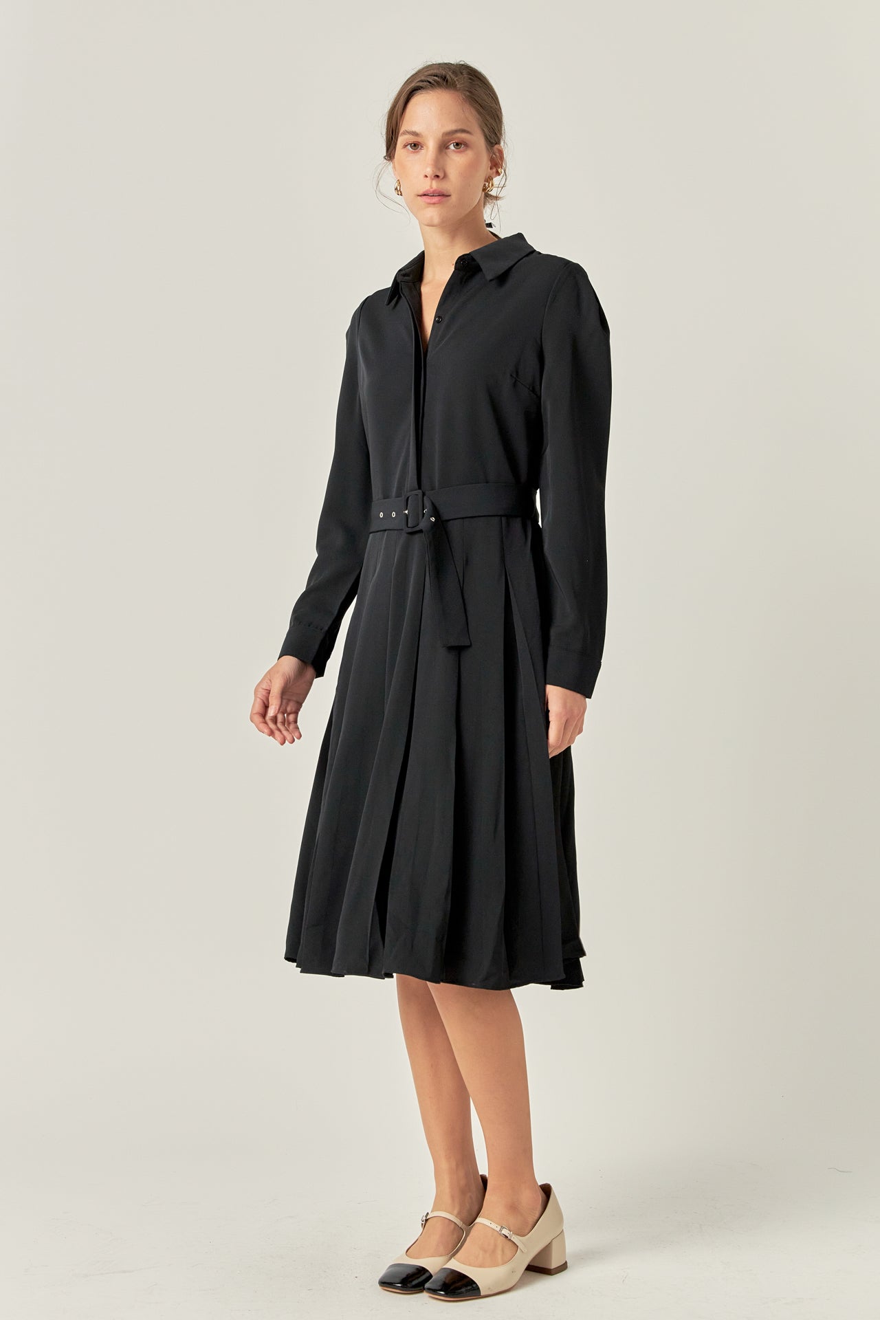 ENGLISH FACTORY - English Factory - Pleated Collared Long Sleeve Midi Dress - DRESSES available at Objectrare