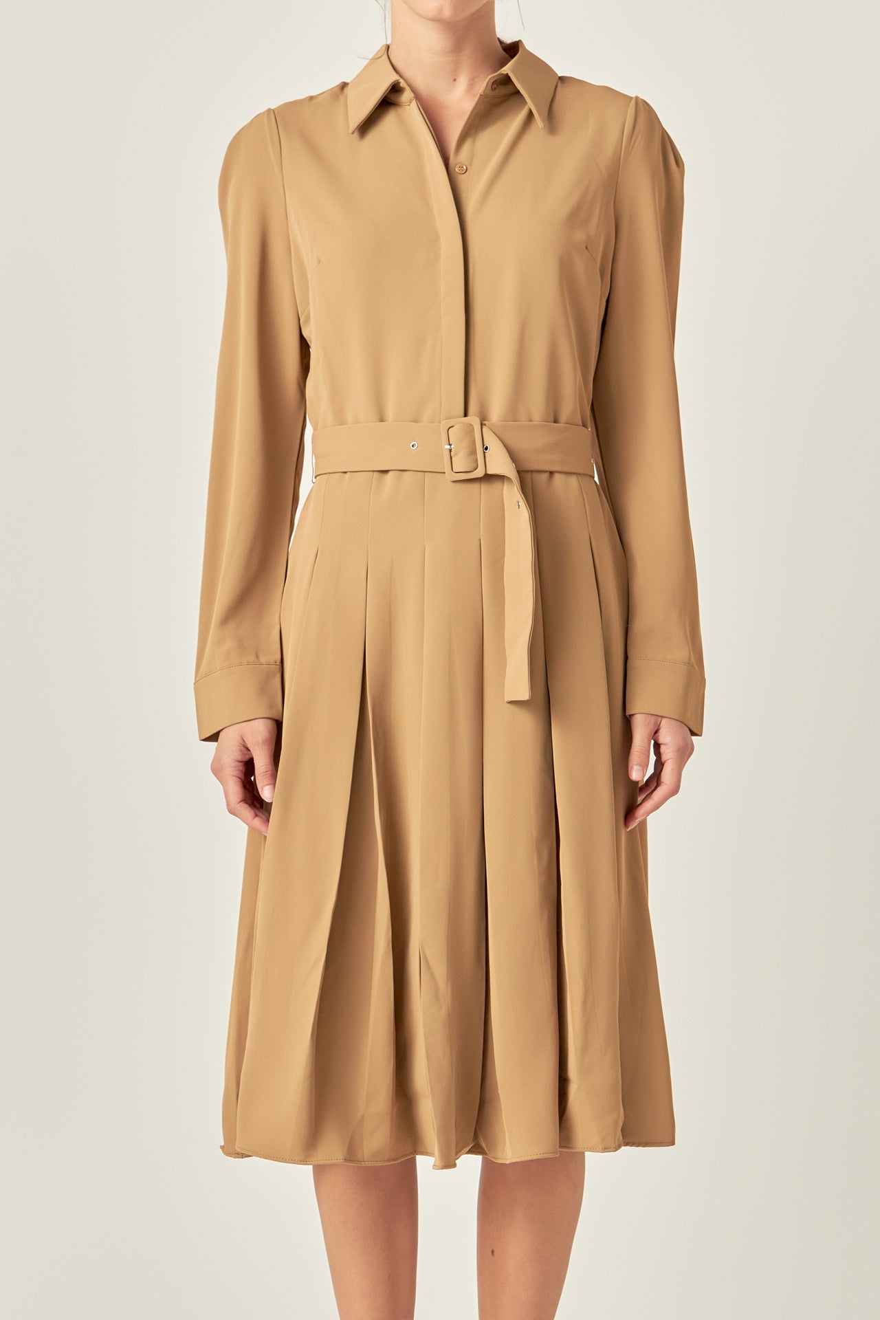 ENGLISH FACTORY - English Factory - Pleated Collared Long Sleeve Midi Dress - DRESSES available at Objectrare