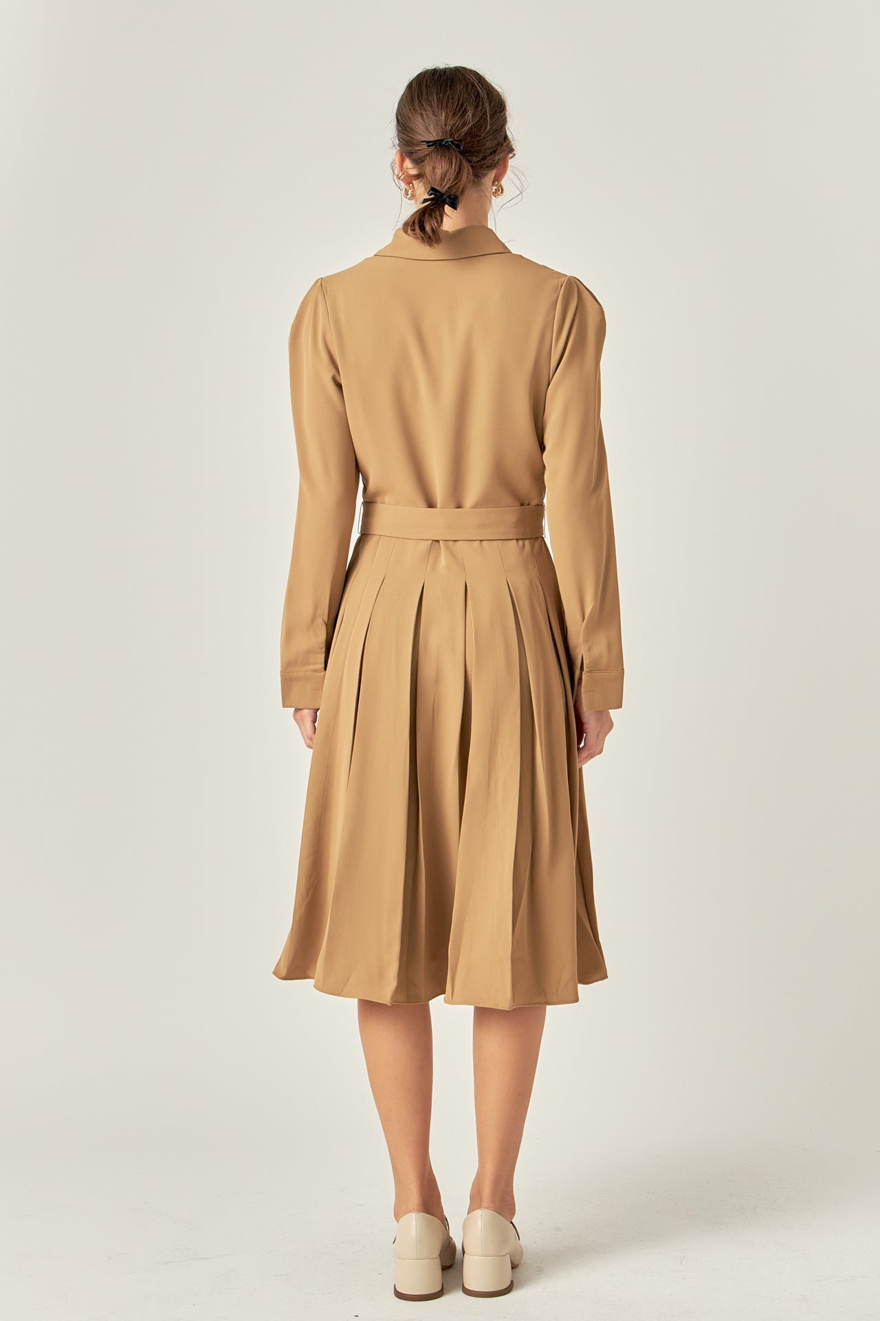 ENGLISH FACTORY - English Factory - Pleated Collared Long Sleeve Midi Dress - DRESSES available at Objectrare