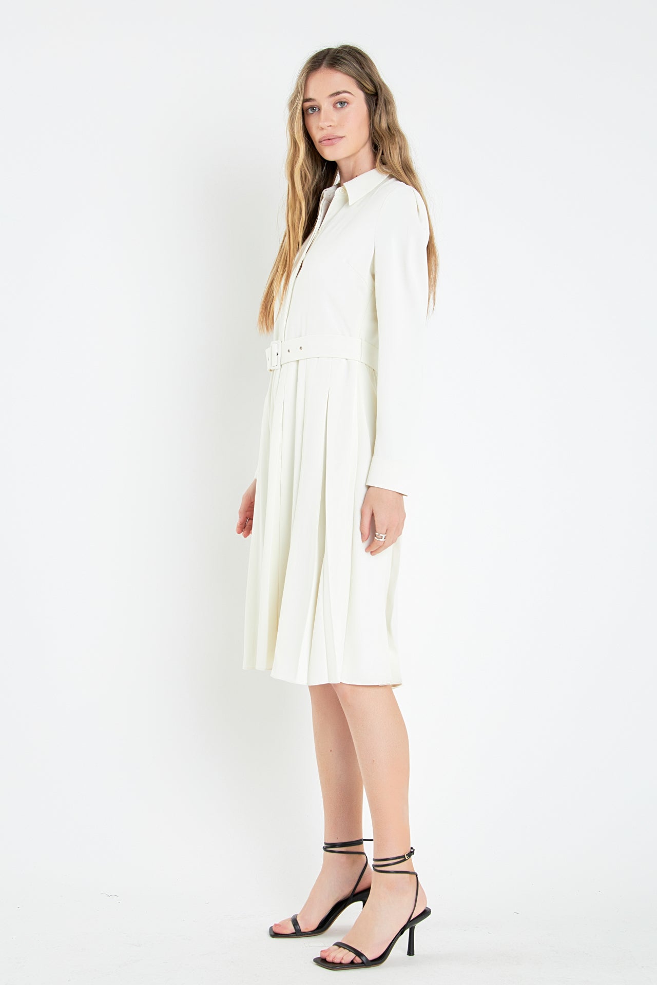 ENGLISH FACTORY - English Factory - Pleated Collared Long Sleeve Midi Dress - DRESSES available at Objectrare