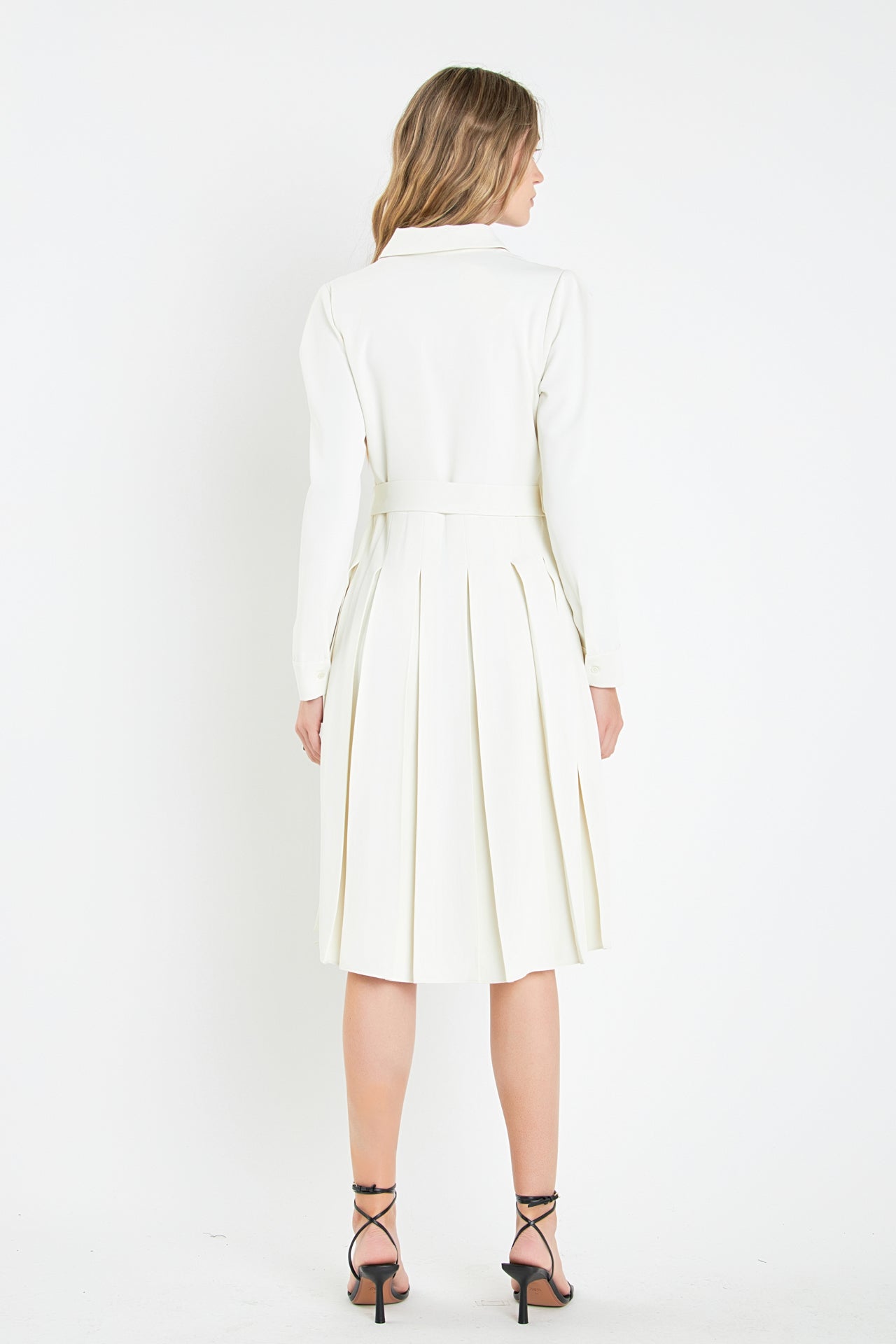 ENGLISH FACTORY - Pleated Collared Long Sleeve Midi Dress - DRESSES available at Objectrare