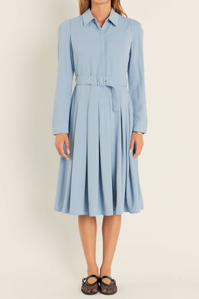 ENGLISH FACTORY - English Factory - Pleated Collared Long Sleeve Midi Dress - DRESSES available at Objectrare