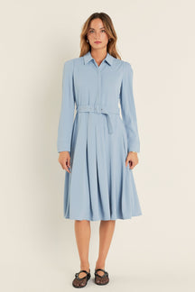 ENGLISH FACTORY - Pleated Collared Long Sleeve Midi Dress - DRESSES available at Objectrare