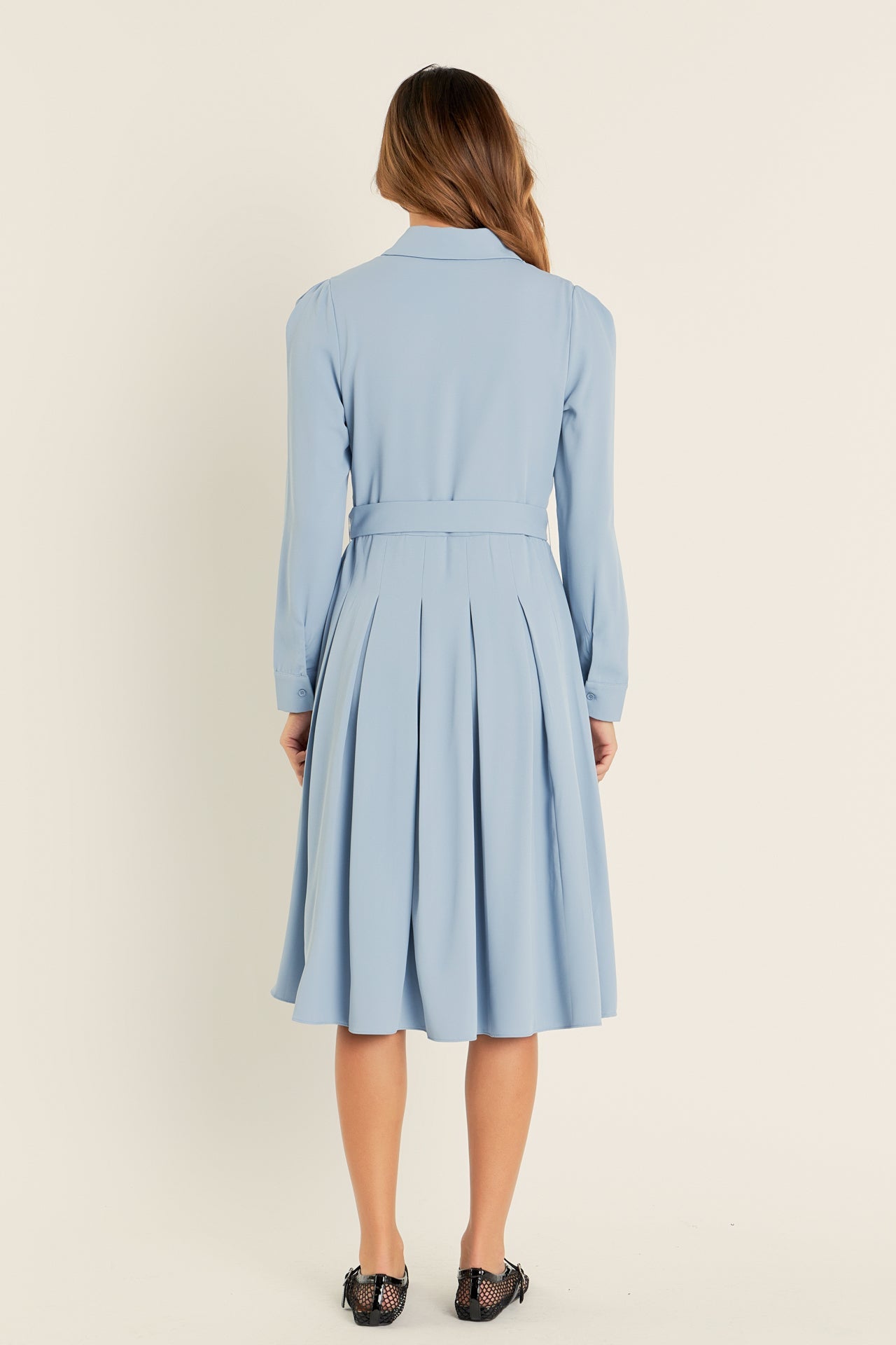 English Factory - Pleated Collared Long Sleeve Midi Dress CAMEL / L English Factory - Pleated Collared Long Sleeve Midi Dress CAMEL / L