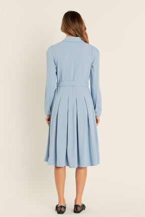 ENGLISH FACTORY - Pleated Collared Long Sleeve Midi Dress - DRESSES available at Objectrare