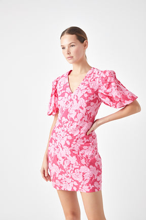 ENDLESS ROSE - Floral Puff Sleeve Mini Dress - DRESSES available at Objectrare