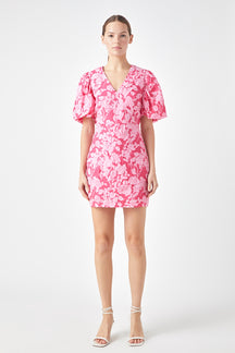 ENDLESS ROSE - Floral Puff Sleeve Mini Dress - DRESSES available at Objectrare