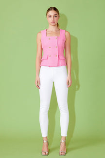 ENDLESS ROSE - Tweed Fringed Double Button Top - TOPS available at Objectrare