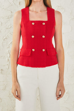 ENDLESS ROSE - Tweed Fringed Double Button Top - TOPS available at Objectrare