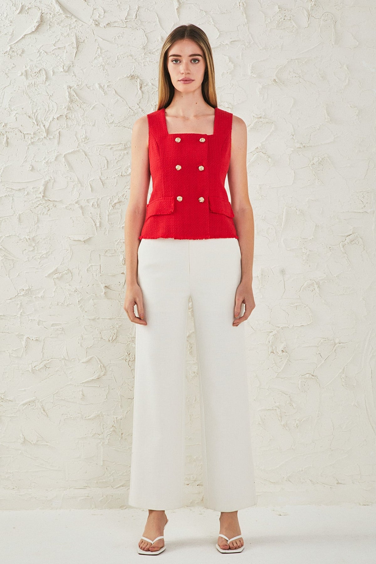 ENDLESS ROSE - Tweed Fringed Double Button Top - TOPS available at Objectrare