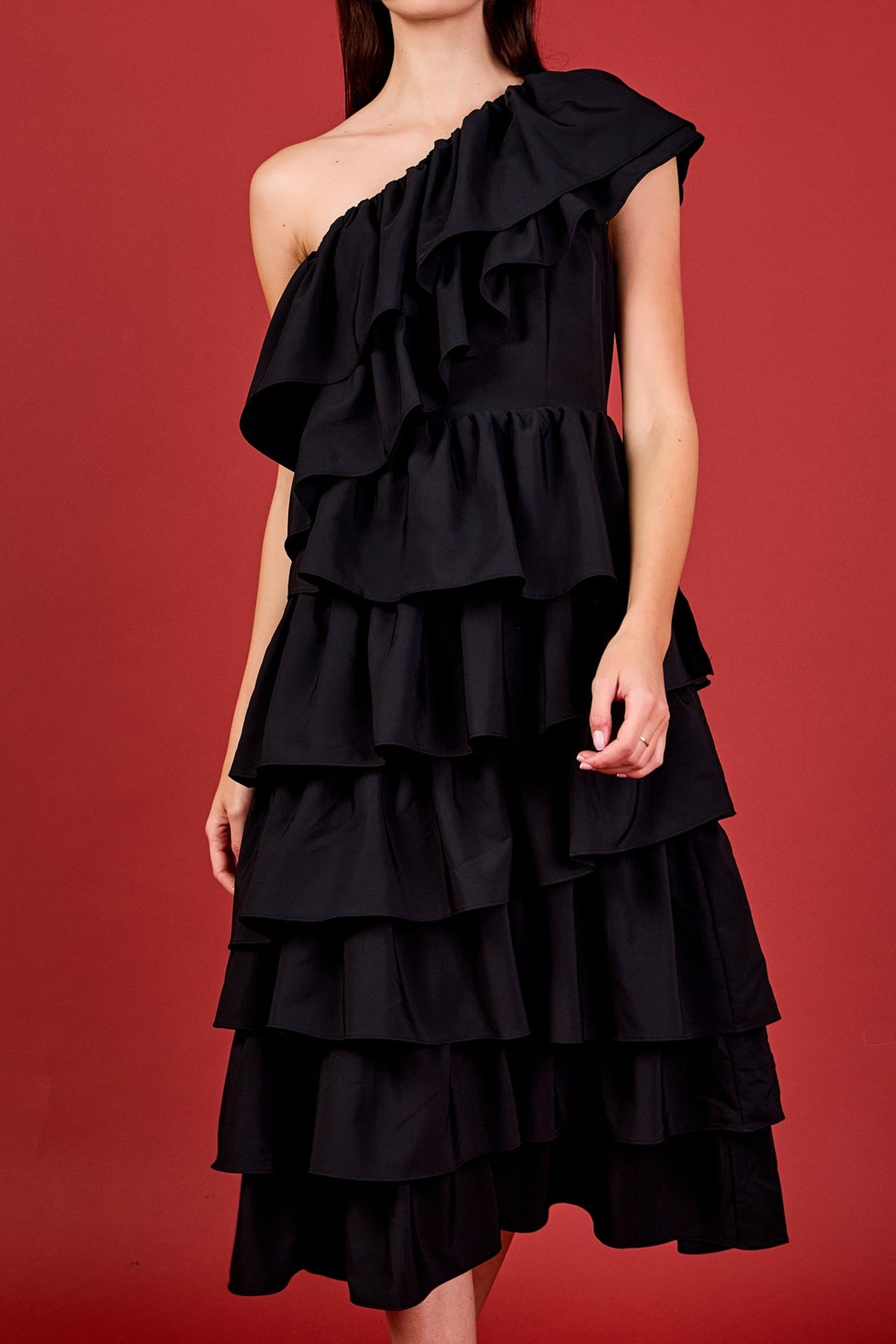 ENDLESS ROSE - One Shoulder Tiered Maxi Dress - DRESSES available at Objectrare