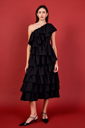 ENDLESS ROSE - One Shoulder Tiered Maxi Dress - DRESSES available at Objectrare