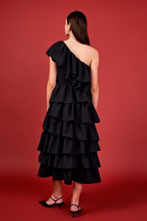 ENDLESS ROSE - One Shoulder Tiered Maxi Dress - DRESSES available at Objectrare