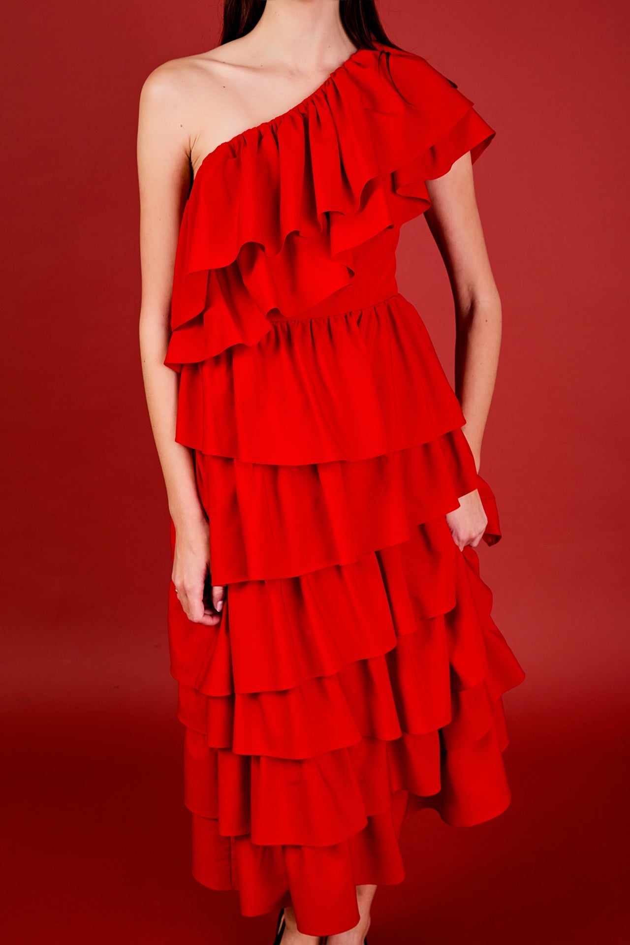 ENDLESS ROSE - One Shoulder Tiered Maxi Dress - DRESSES available at Objectrare