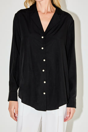 ENDLESS ROSE - Pearl Button Collared Shirt - SHIRTS & BLOUSES available at Objectrare