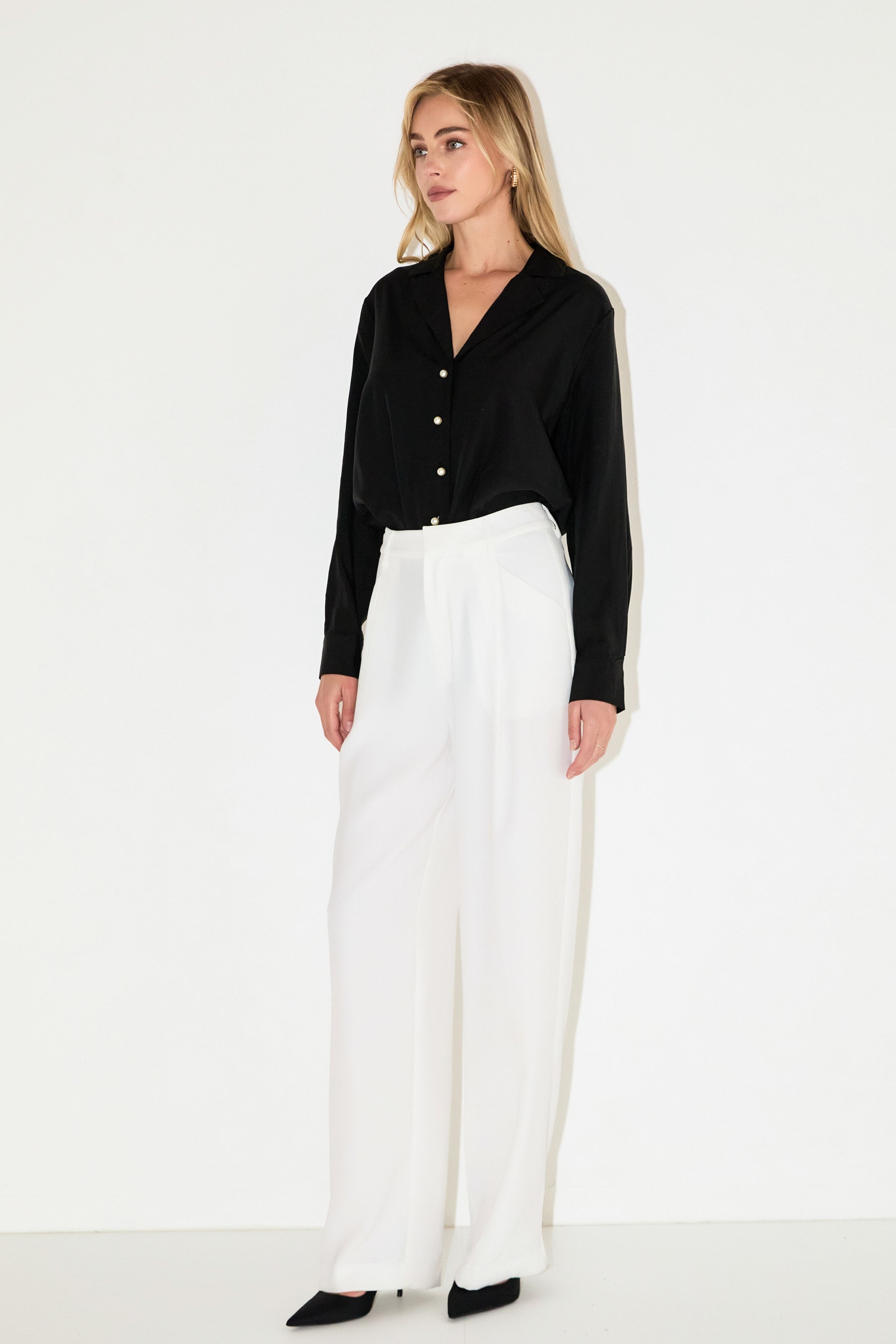 ENDLESS ROSE - Pearl Button Collared Shirt - SHIRTS & BLOUSES available at Objectrare
