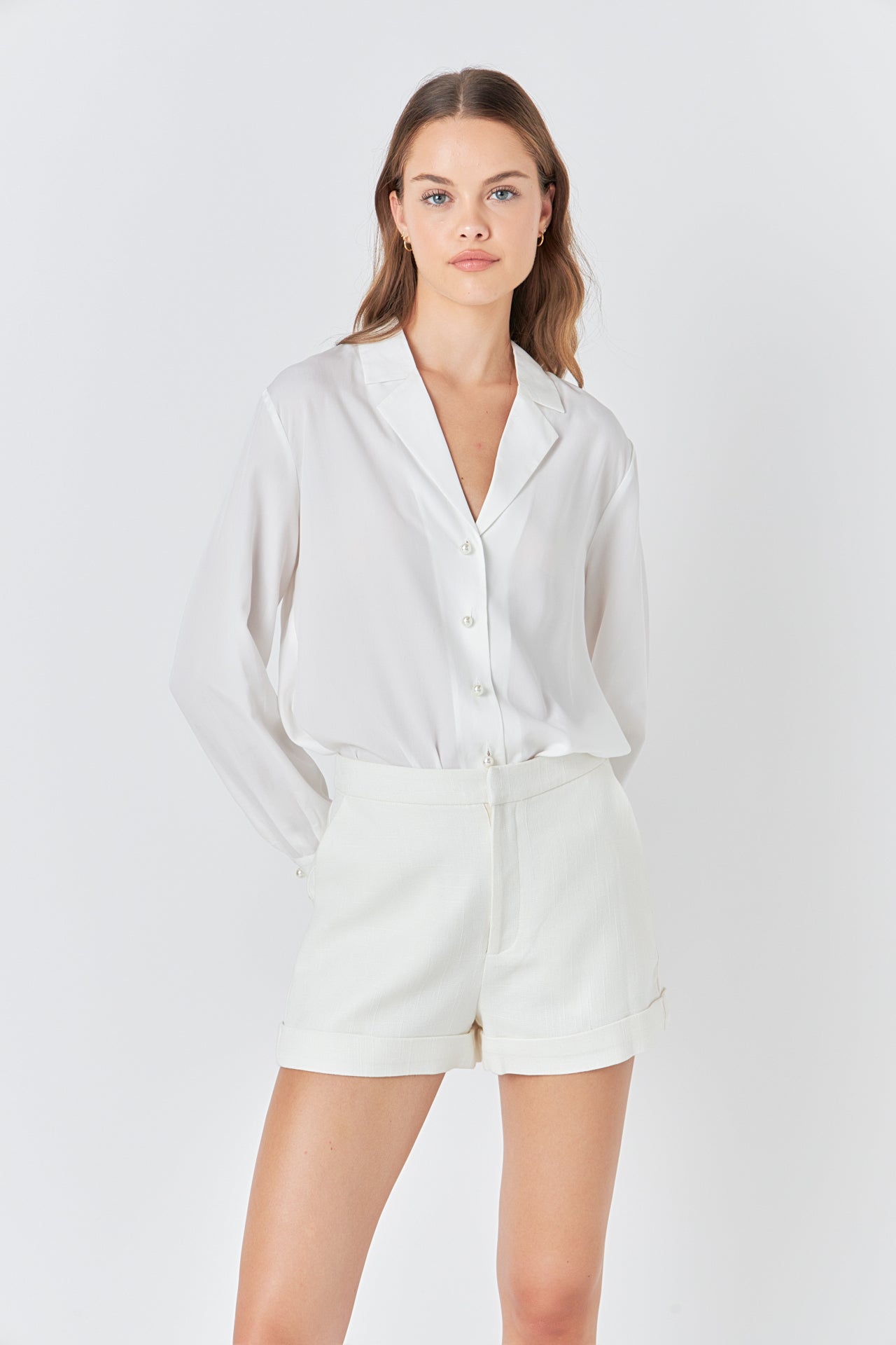ENDLESS ROSE - Pearl Button Collared Shirt - SHIRTS & BLOUSES available at Objectrare